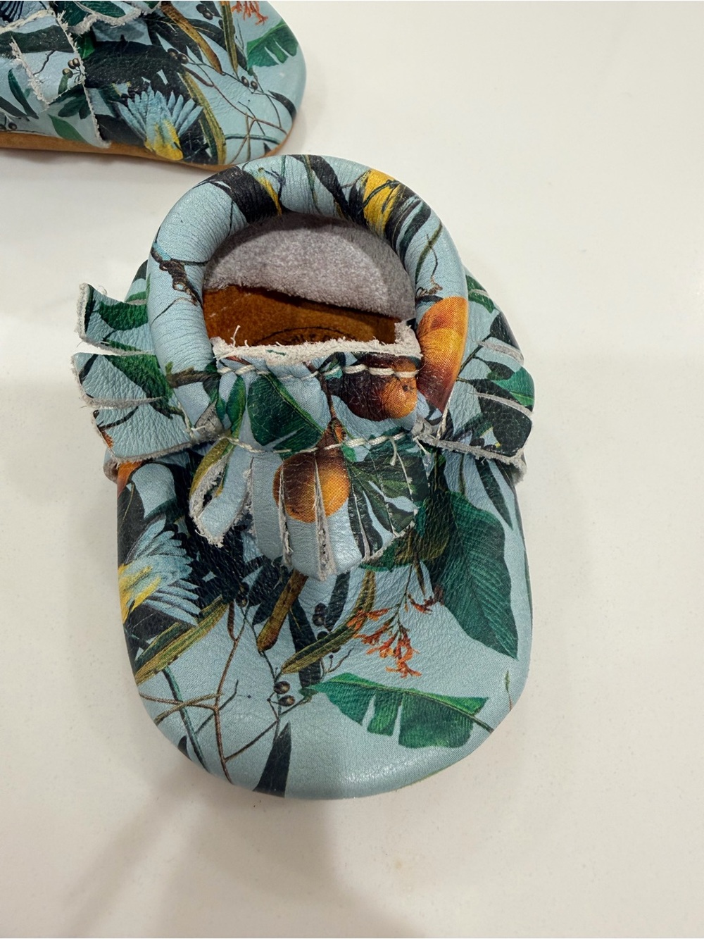 Freshly Picked Botanical Baby Moccasins - Teal, Green, Yellow